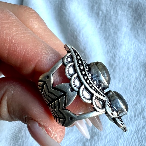 925 Flash Labradorite GODDESS ANGEL WING Ring 9 or 11 - Picture 6 of 13